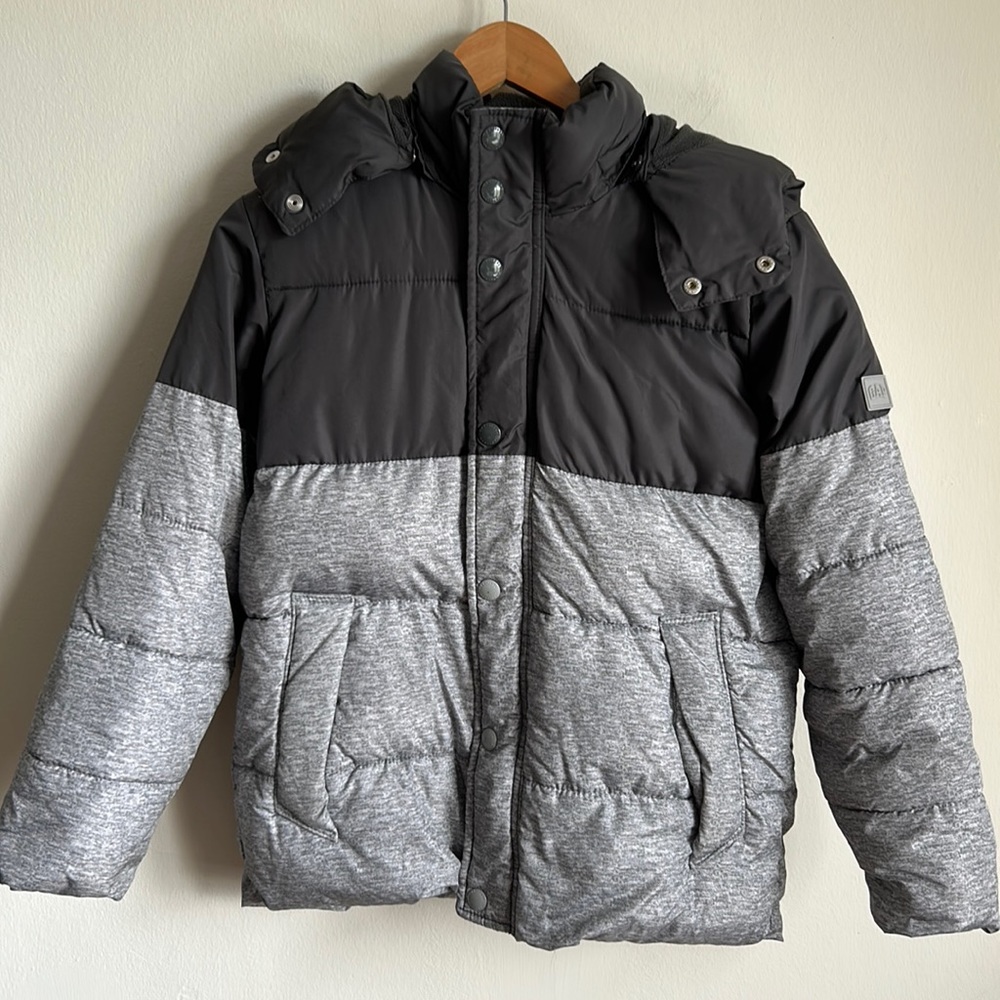 Gap Kids Grey Colorblock Winter Puffer Coat Size Large